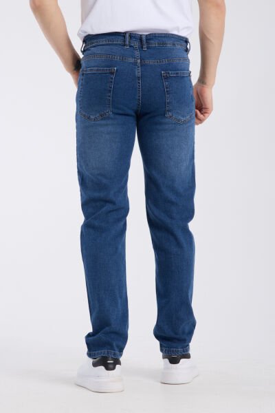 Erkek Kot Pantolon Mavi Regular Fit Fermuarlı Jeans