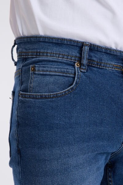 Erkek Kot Pantolon Mavi Regular Fit Fermuarlı Jeans