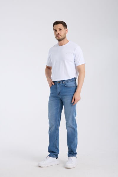 Erkek Kot Pantolon Orta Mavi Regular Fit Fermuarlı Jeans