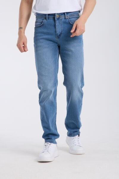 Erkek Kot Pantolon Orta Mavi Regular Fit Fermuarlı Jeans