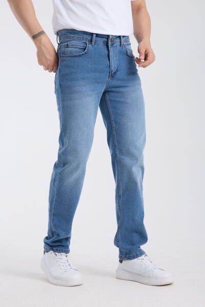 Erkek Kot Pantolon Orta Mavi Regular Fit Fermuarlı Jeans