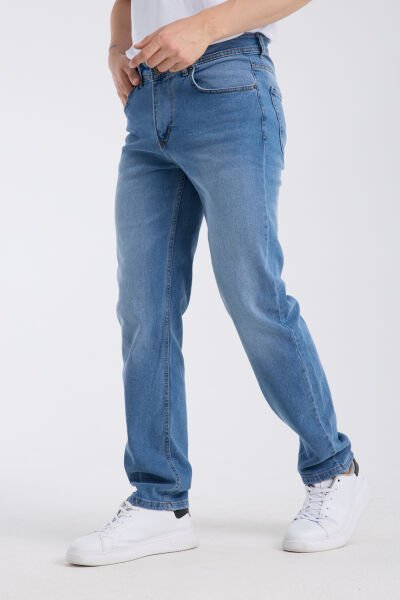 Erkek Kot Pantolon Orta Mavi Regular Fit Fermuarlı Jeans