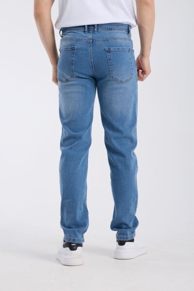 Erkek Kot Pantolon Orta Mavi Regular Fit Fermuarlı Jeans