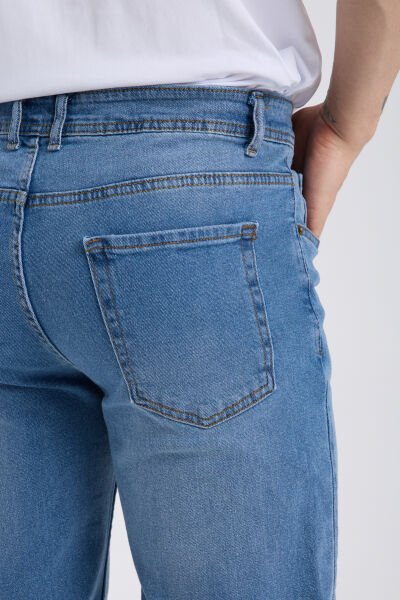 Erkek Kot Pantolon Orta Mavi Regular Fit Fermuarlı Jeans