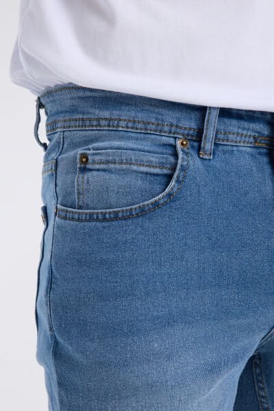 Erkek Kot Pantolon Orta Mavi Regular Fit Fermuarlı Jeans