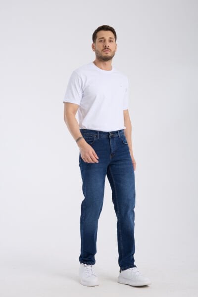 Erkek Kot Pantolon Koyu Mavi Regular Fit Fermuarlı Jeans
