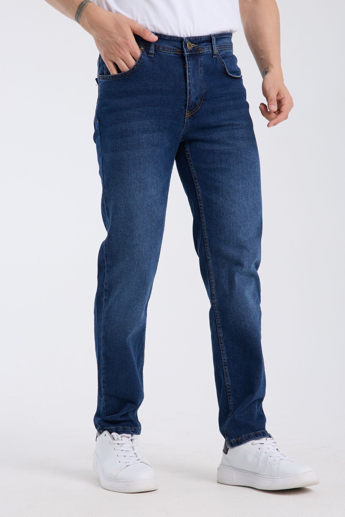 Erkek Kot Pantolon Koyu Mavi Regular Fit Fermuarlı Jeans