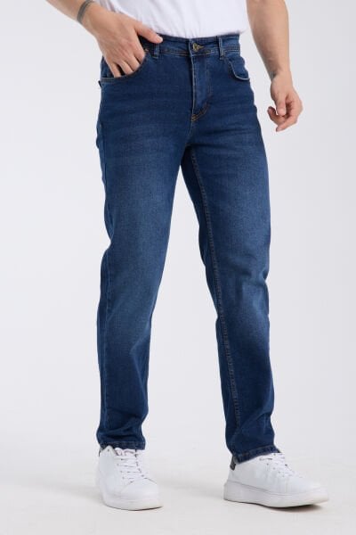 Erkek Kot Pantolon Koyu Mavi Regular Fit Fermuarlı Jeans