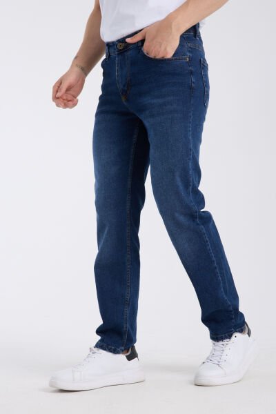 Erkek Kot Pantolon Koyu Mavi Regular Fit Fermuarlı Jeans