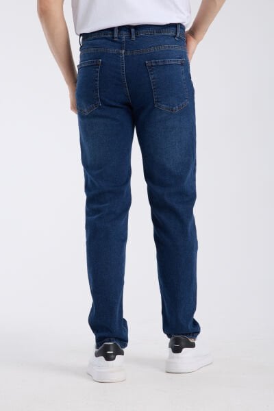 Erkek Kot Pantolon Koyu Mavi Regular Fit Fermuarlı Jeans