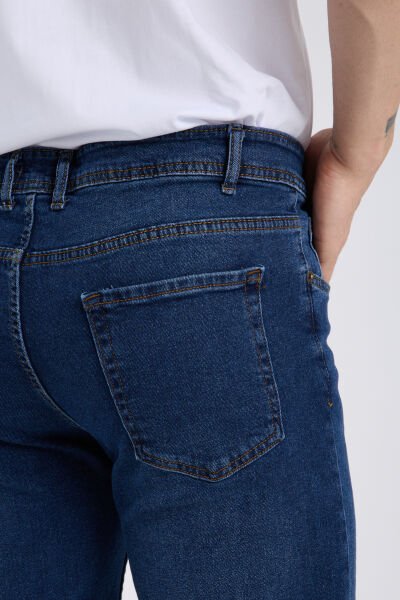 Erkek Kot Pantolon Koyu Mavi Regular Fit Fermuarlı Jeans