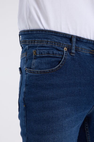 Erkek Kot Pantolon Koyu Mavi Regular Fit Fermuarlı Jeans
