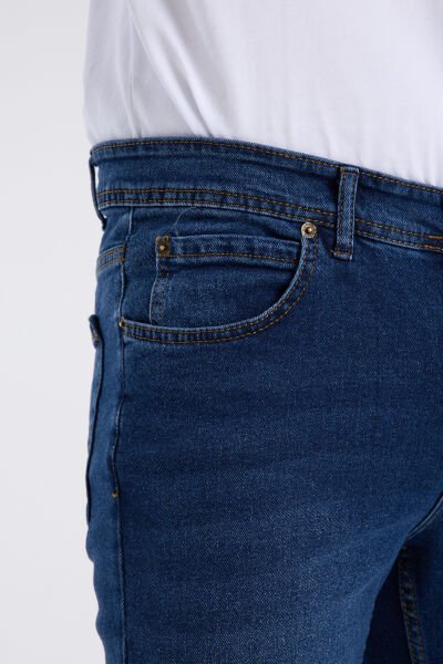 Erkek Kot Pantolon Koyu Mavi Regular Fit Fermuarlı Jeans