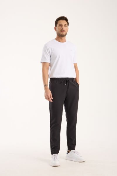 Erkek Jogger Bel Lastikli Düğmeli Fermuarlı Bağcıklı Antrasit lycrasız Pantolon