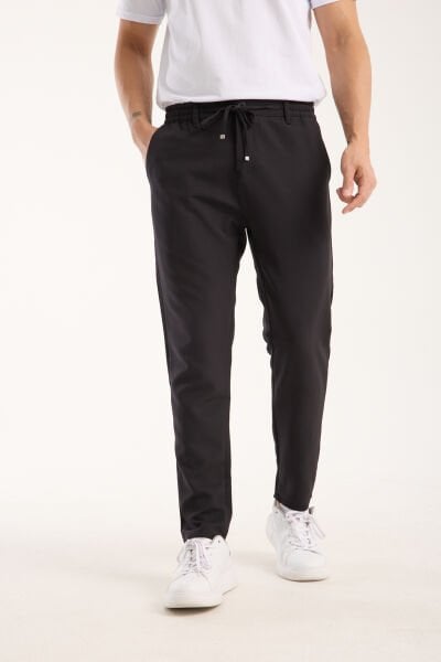 Erkek Jogger Bel Lastikli Düğmeli Fermuarlı Bağcıklı Antrasit lycrasız Pantolon