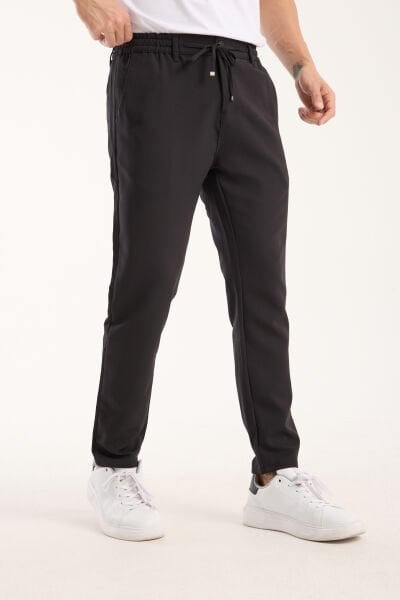 Erkek Jogger Bel Lastikli Düğmeli Fermuarlı Bağcıklı Likralı Antrasit Pantolon