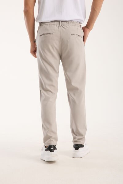 Erkek Jogger Bel Lastikli Düğmeli Fermuarlı Bağcıklı Likralı Bej Pantolon