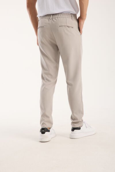 Erkek Jogger Bel Lastikli Düğmeli Fermuarlı Bağcıklı Likralı Bej Pantolon