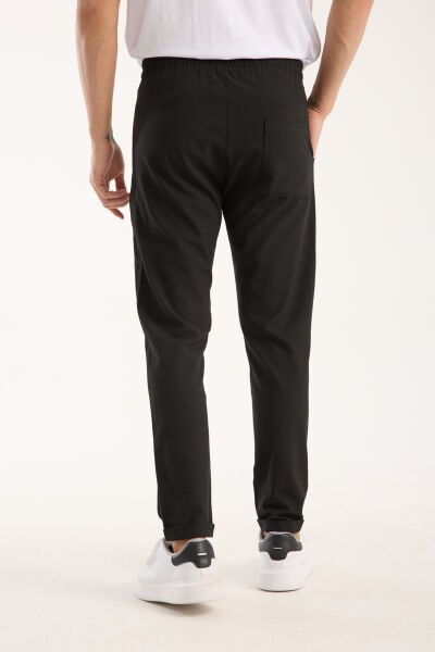 Erkek Jogger Pileli Bel Lastikli Bağcıklı Likralı Siyah Pantolon