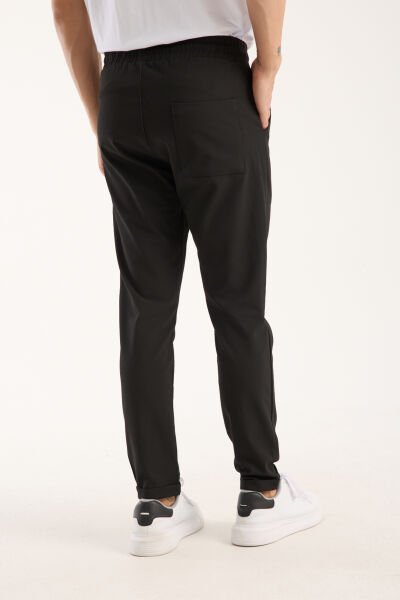 Erkek Jogger Pileli Bel Lastikli Bağcıklı Likralı Siyah Pantolon