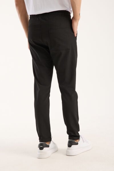 Erkek Jogger Pileli Bel Lastikli Bağcıklı Siyah lycrasız Pantolon