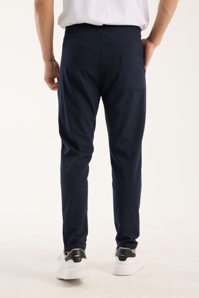 Erkek Jogger Pileli Bel Lastikli Bağcıklı Likralı Lacivert Pantolon