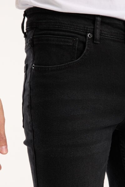 Erkek Kot Pantolon Siyah Regular Fit Fermuarlı Jeans