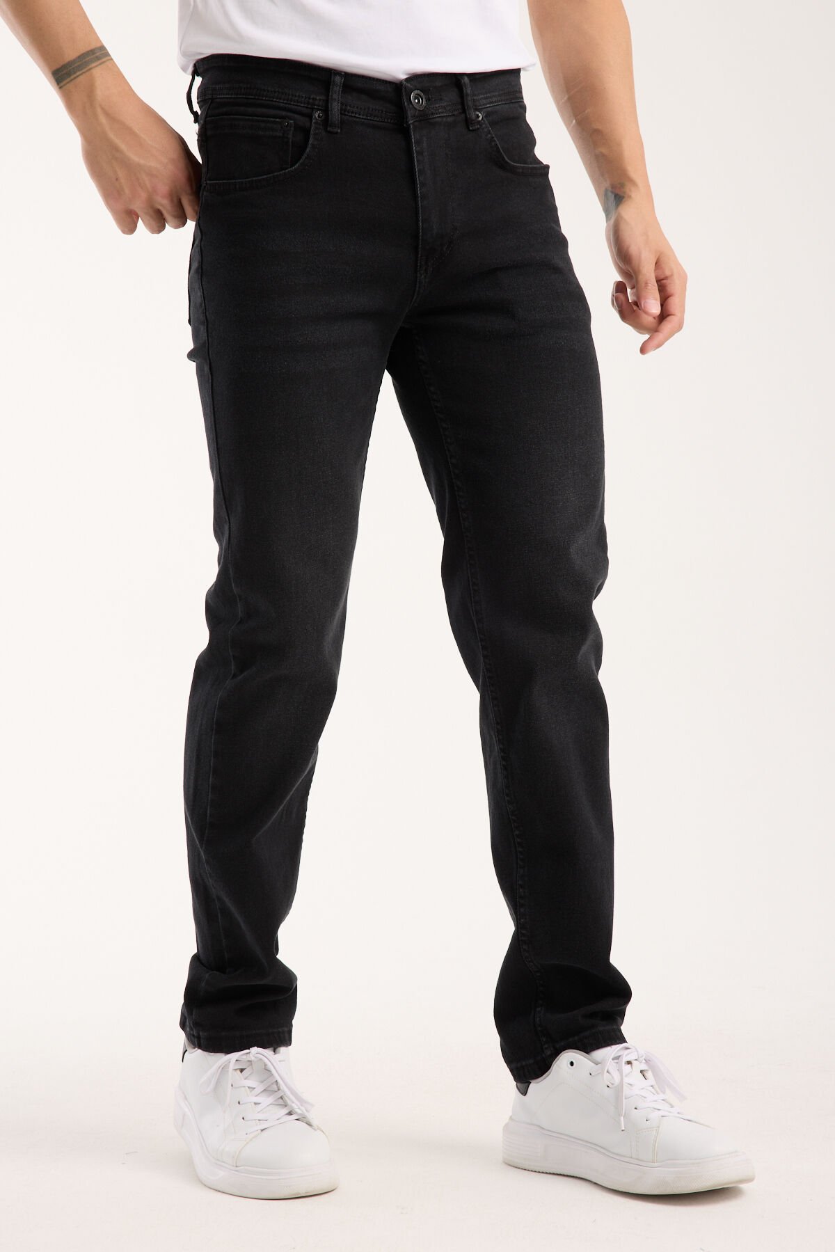 Erkek Kot Pantolon Siyah Regular Fit Fermuarlı Jeans