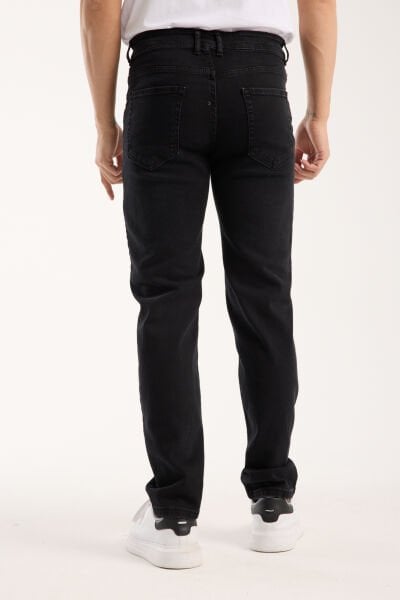 Erkek Kot Pantolon Siyah Regular Fit Fermuarlı Jeans