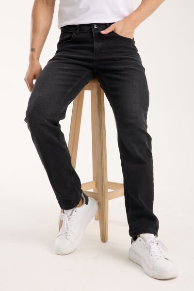 Erkek Kot Pantolon Antrasit Regular Fit Fermuarlı Jeans