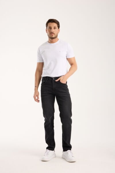 Erkek Kot Pantolon Antrasit Regular Fit Fermuarlı Jeans