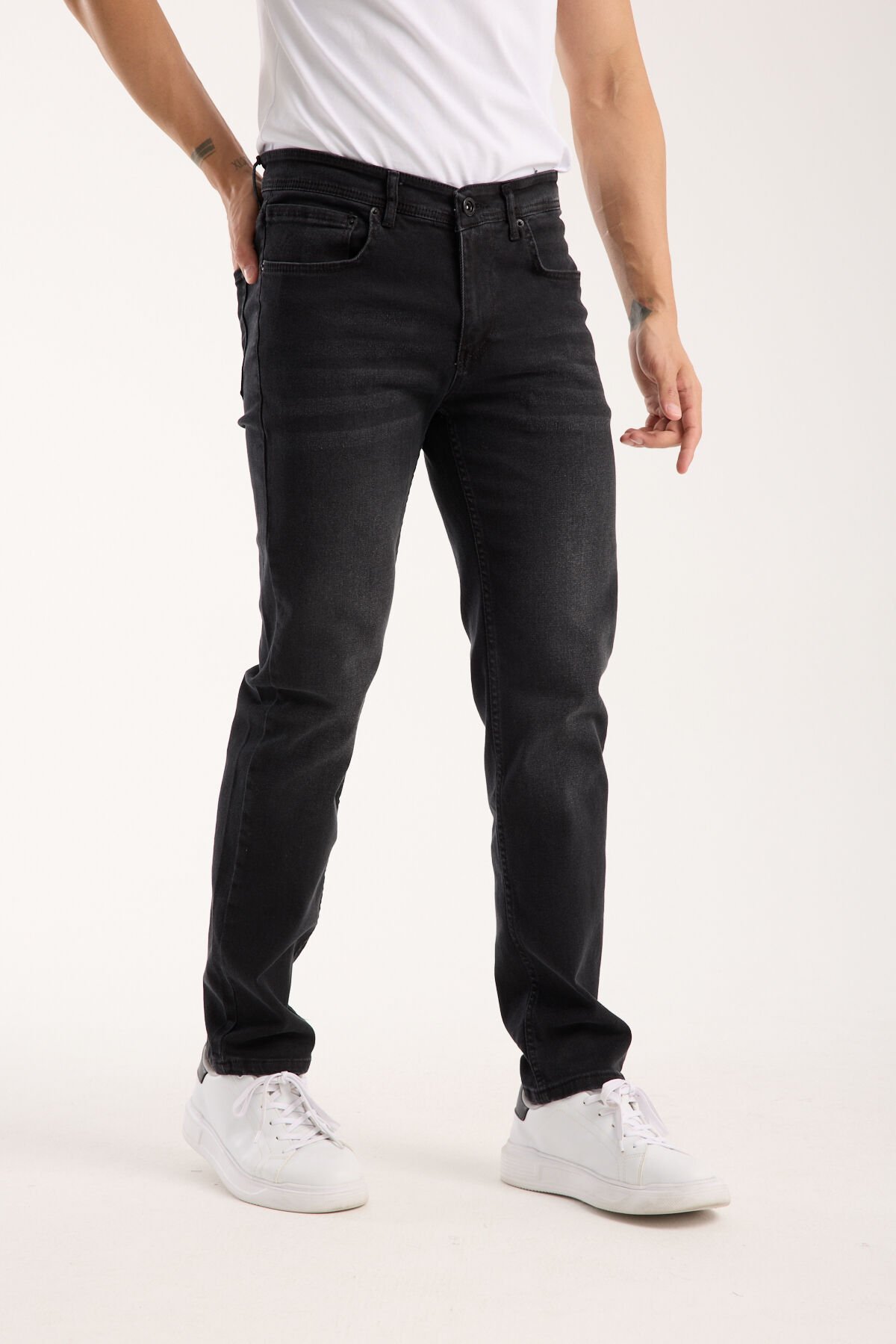 Erkek Kot Pantolon Antrasit Regular Fit Fermuarlı Jeans