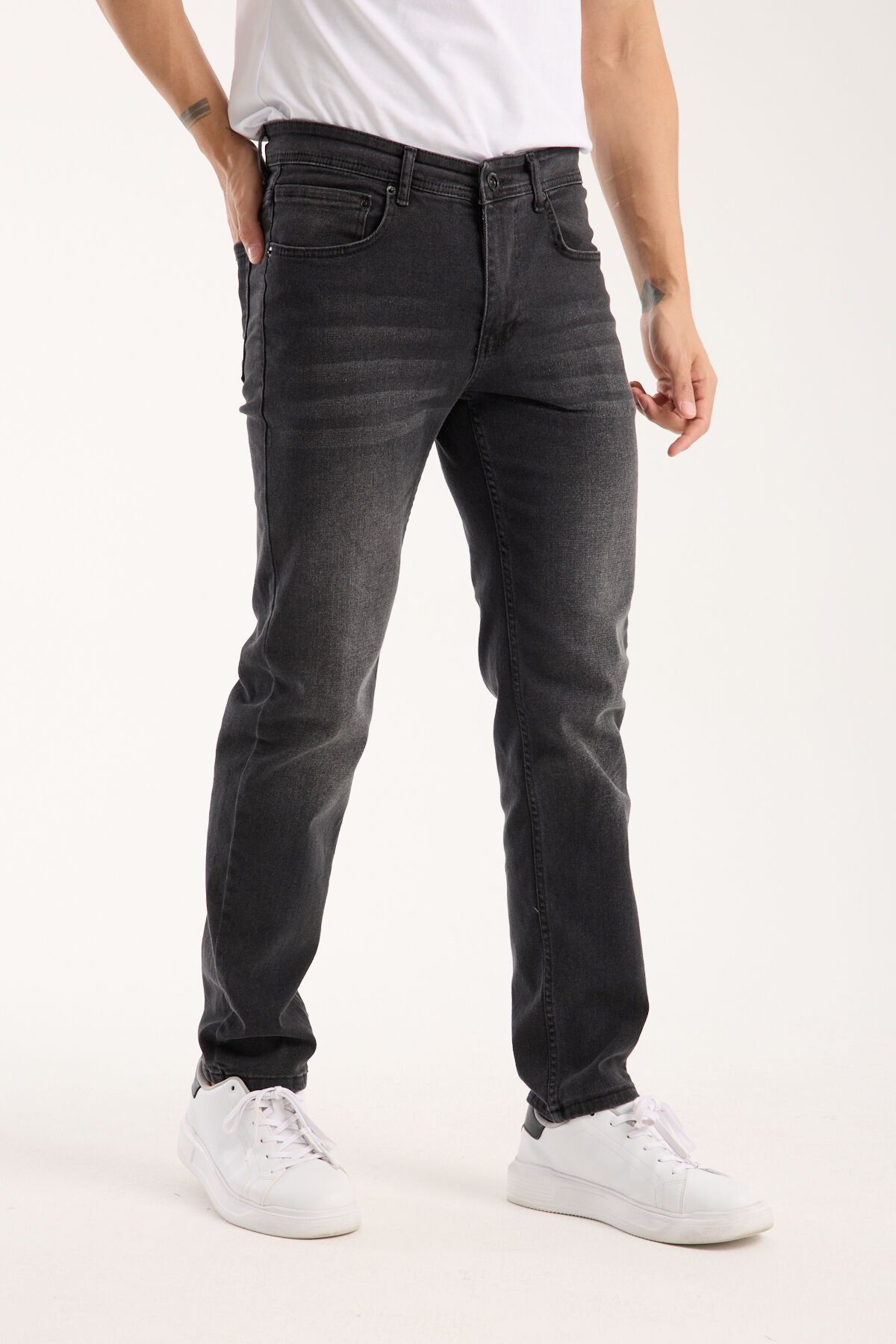 Erkek Kot Pantolon Füme Regular Fit Fermuarlı Jeans