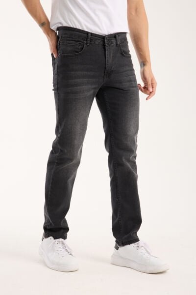 Erkek Kot Pantolon Füme Regular Fit Fermuarlı Jeans