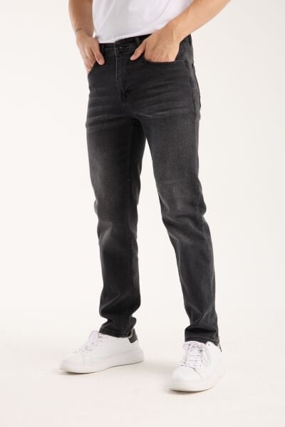 Erkek Kot Pantolon Füme Regular Fit Fermuarlı Jeans