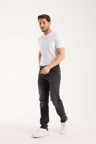 Erkek Kot Pantolon Füme Regular Fit Fermuarlı Jeans