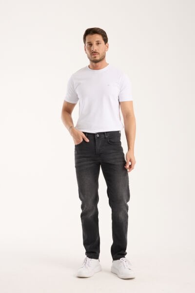 Erkek Kot Pantolon Füme Regular Fit Fermuarlı Jeans