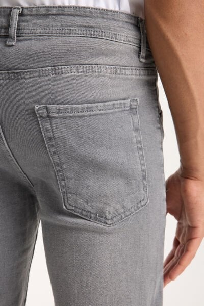 Erkek Pantolon Açık Gri Regular Fit Fermuarlı Jeans