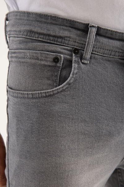 Erkek Pantolon Açık Gri Regular Fit Fermuarlı Jeans
