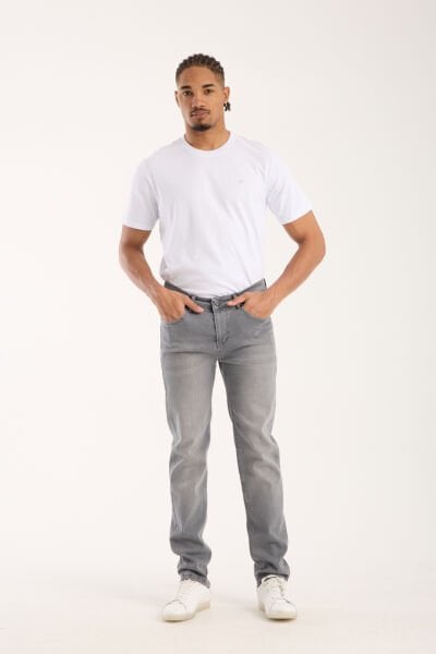 Erkek Pantolon Açık Gri Regular Fit Fermuarlı Jeans