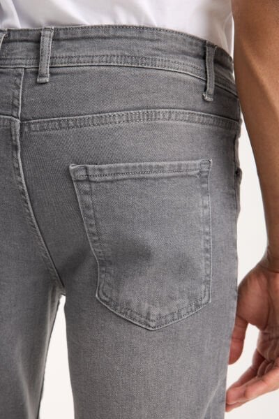 Erkek Pantolon Gri Regular Fit Fermuarlı Jeans