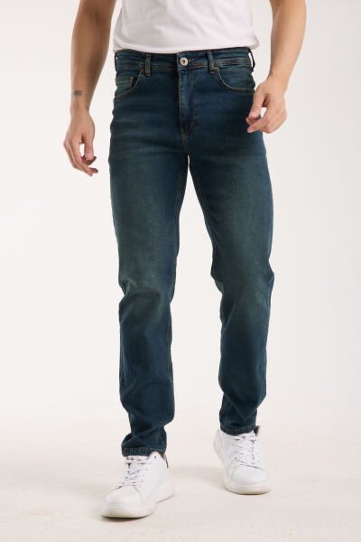 Erkek Pantolon Regular Fit Yeşil Tint Fermuarlı Rahat Giyim Jeans