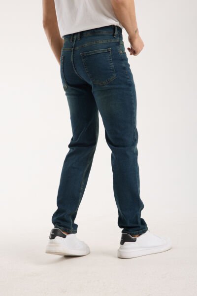 Erkek Pantolon Regular Fit Yeşil Tint Fermuarlı Rahat Giyim Jeans