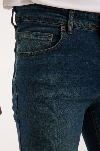 Erkek Pantolon Regular Fit Yeşil Tint Fermuarlı Rahat Giyim Jeans
