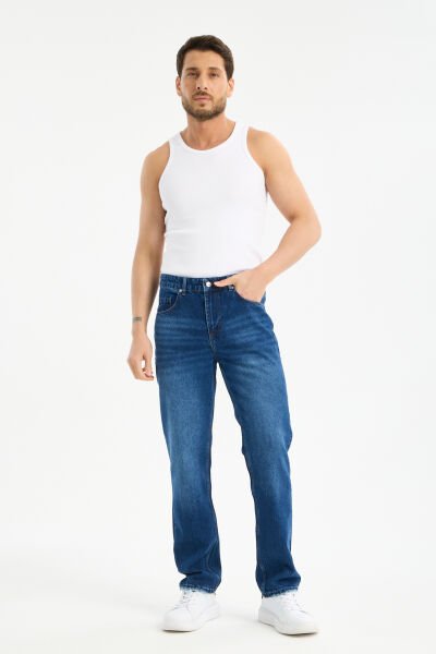 Erkek Lycrasız Mavi Baggy Kot Fermuarlı Dekploy Jeans