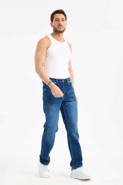 Erkek Lycrasız Mavi Baggy Kot Fermuarlı Dekploy Jeans