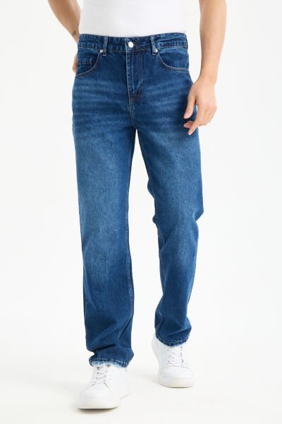 Erkek Lycrasız Mavi Baggy Kot Fermuarlı Dekploy Jeans