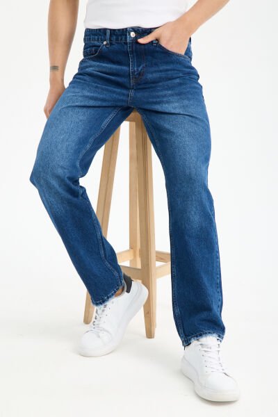 Erkek Lycrasız Mavi Baggy Kot Fermuarlı Dekploy Jeans