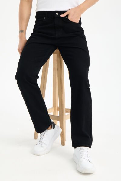 Erkek Lycrasız Siyah Baggy Kot Fermuarlı Dekploy Jeans