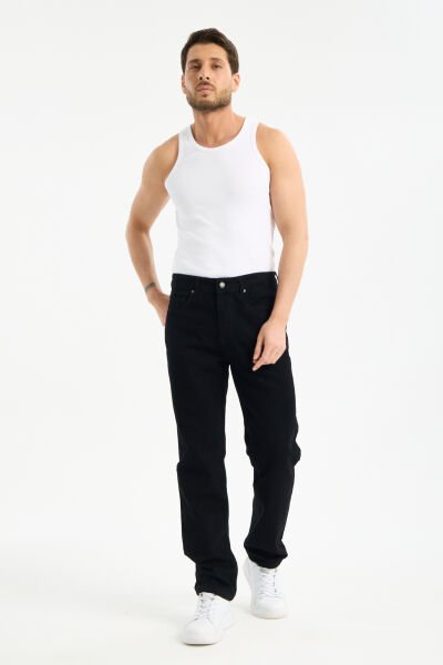 Erkek Lycrasız Siyah Baggy Kot Fermuarlı Dekploy Jeans